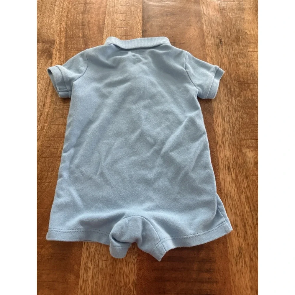 Ralph Lauren Baby Polo Shortall Romper Light Blue 6M One Piece Pony Logo